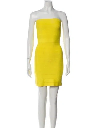 Pre-owned Herve Leger Strapless Mini Dress In Yellow
