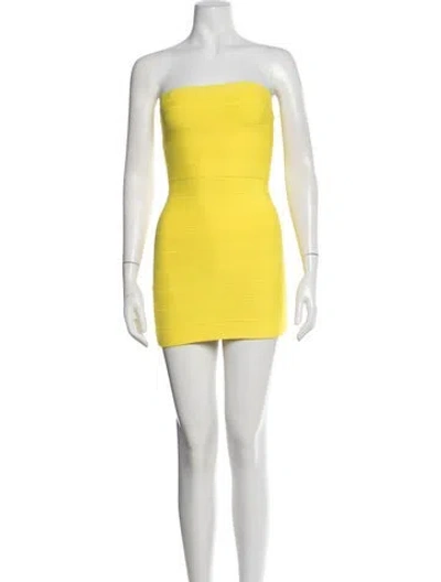 Pre-owned Herve Leger Strapless Mini Dress In Yellow