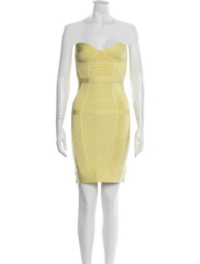 Pre-owned Herve Leger Strapless Mini Dress In Yellow