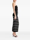 Herve Leger Strapless Stripped Midi Party Dress In Black