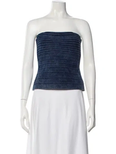 Pre-owned Herve Leger Strapless Top In Blue