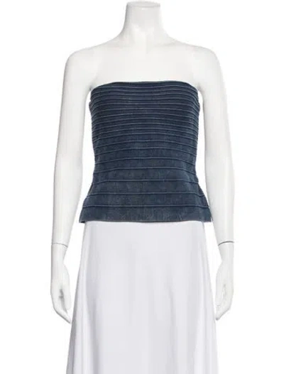 Pre-owned Herve Leger Strapless Top In Blue