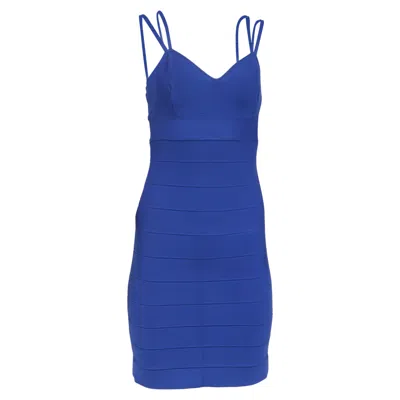 Pre-owned Herve Leger Strappy Mini Dress In Blue Rayon