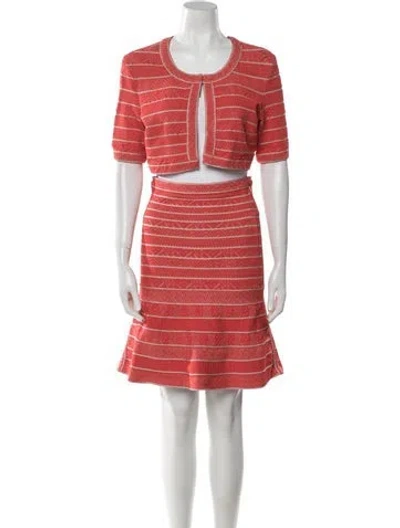Pre-owned Herve Leger Striped Dress Set In Orange