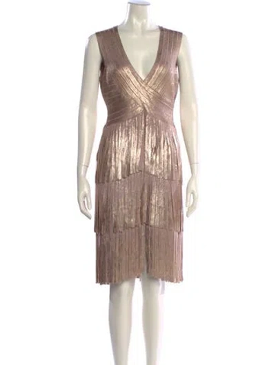 Pre-owned Herve Leger Striped Knee-length Dress