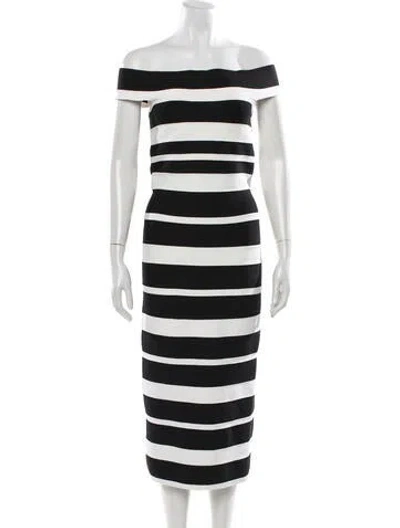 Pre-owned Herve Leger Striped Knee-length Dress In Black
