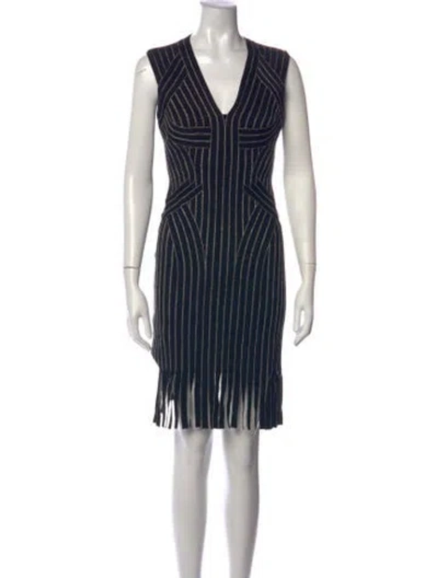 Pre-owned Herve Leger Striped Knee-length Dress In Black