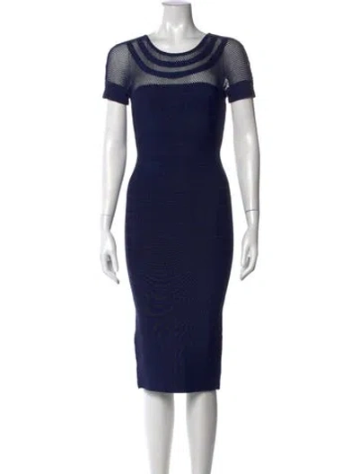 Pre-owned Herve Leger Striped Knee-length Dress In Blue