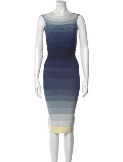 Pre-owned Herve Leger Striped Knee-length Dress In Blue