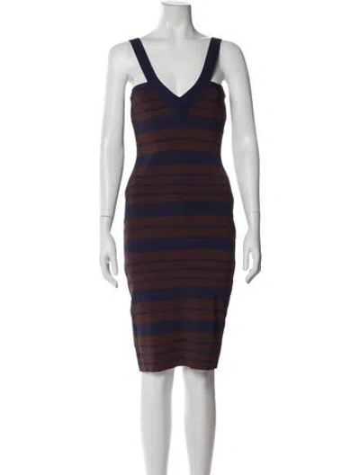 Pre-owned Herve Leger Striped Knee-length Dress In Brown