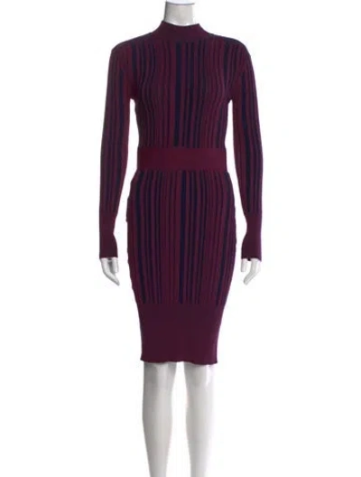 Pre-owned Herve Leger Striped Knee-length Dress In Purple