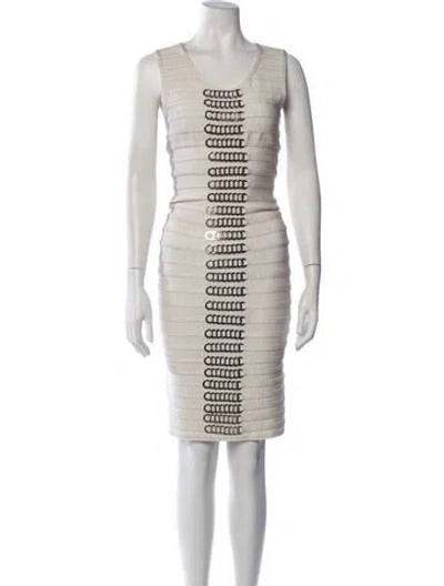 Pre-owned Herve Leger Striped Knee-length Dress In Silver