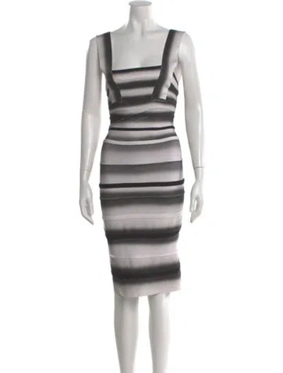 Pre-owned Herve Leger Striped Knee-length Dress In White