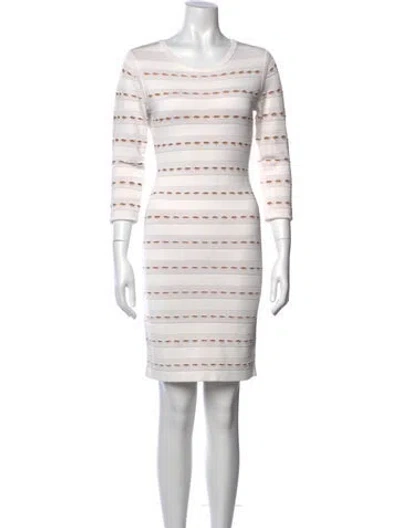 Pre-owned Herve Leger Striped Knee-length Dress In White