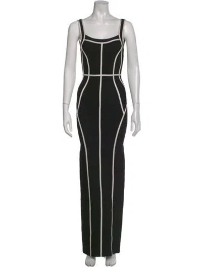 Pre-owned Herve Leger Striped Long Dress In Black