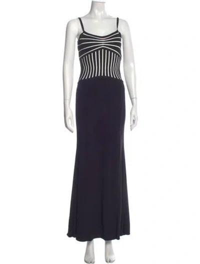 Pre-owned Herve Leger Striped Long Dress W/ Tags In Blue