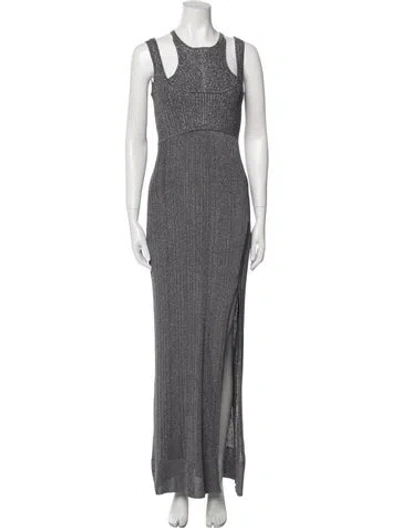 Pre-owned Herve Leger Striped Long Dress W/ Tags In Gray