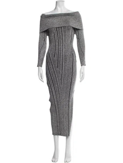 Pre-owned Herve Leger Striped Long Dress W/ Tags In Metallic/silver