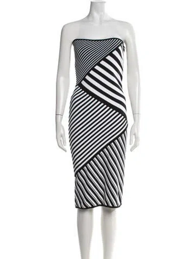 Pre-owned Herve Leger Striped Midi Length Dress In Black/white