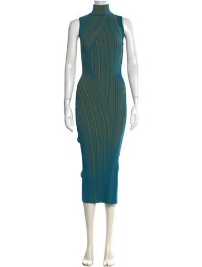 Pre-owned Herve Leger Striped Midi Length Dress In Blue