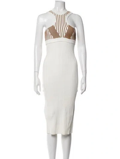 Pre-owned Herve Leger Striped Midi Length Dress In Neutrals