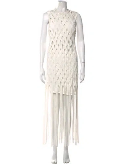 Pre-owned Herve Leger Striped Midi Length Dress In White