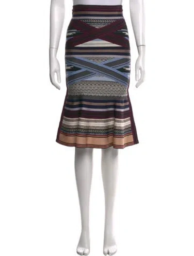 Pre-owned Herve Leger Striped Midi Length Skirt In Black