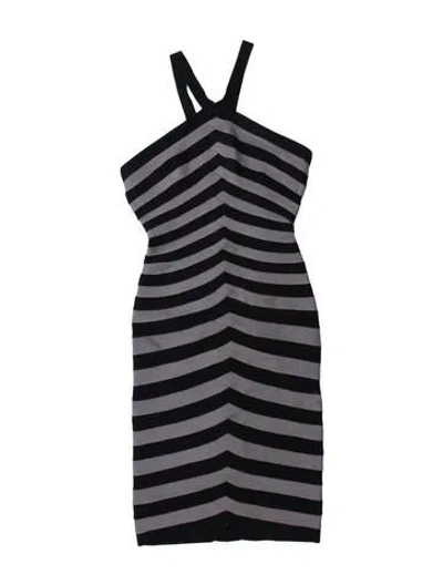 Pre-owned Herve Leger Striped Mini Dress In Black