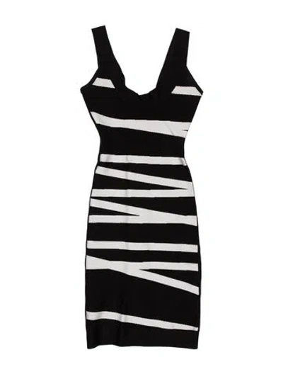 Pre-owned Herve Leger Striped Mini Dress In Black