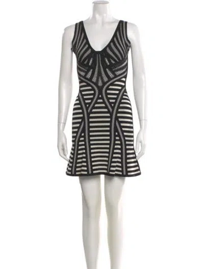 Pre-owned Herve Leger Striped Mini Dress In Black