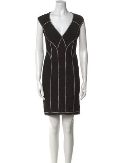 Pre-owned Herve Leger Striped Mini Dress In Black