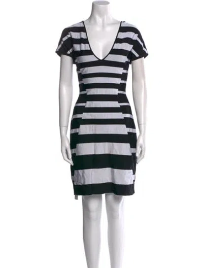 Pre-owned Herve Leger Striped Mini Dress In Black