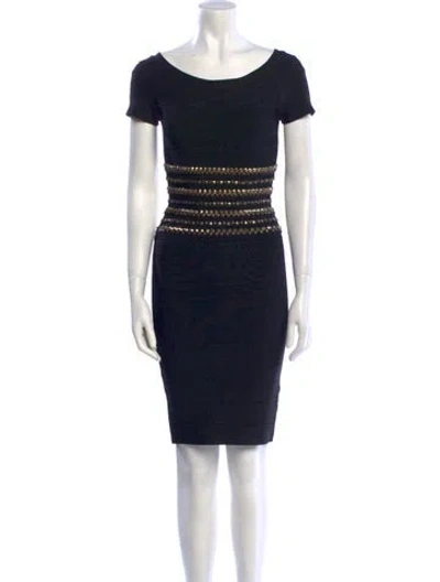 Pre-owned Herve Leger Striped Mini Dress In Black
