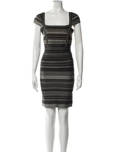 Pre-owned Herve Leger Striped Mini Dress In Black