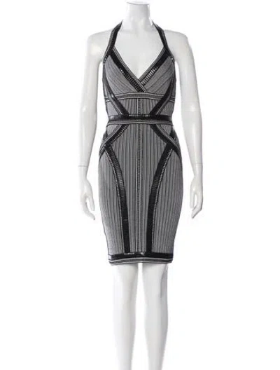 Pre-owned Herve Leger Striped Mini Dress In Black