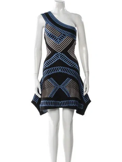 Pre-owned Herve Leger Striped Mini Dress In Black