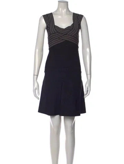 Pre-owned Herve Leger Striped Mini Dress In Black