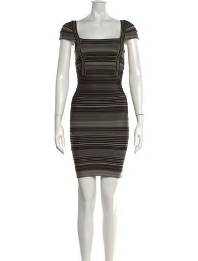Pre-owned Herve Leger Striped Mini Dress In Black