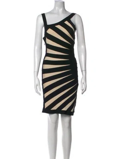 Pre-owned Herve Leger Striped Mini Dress In Black