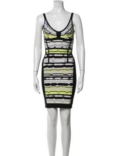 Pre-owned Herve Leger Striped Mini Dress In Black