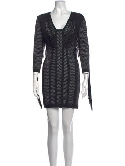 Pre-owned Herve Leger Striped Mini Dress In Black