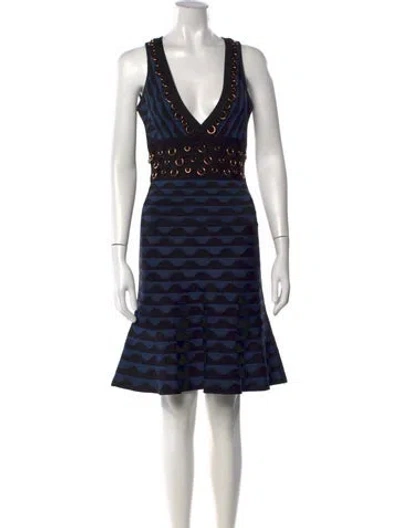 Pre-owned Herve Leger Striped Mini Dress In Black/blue