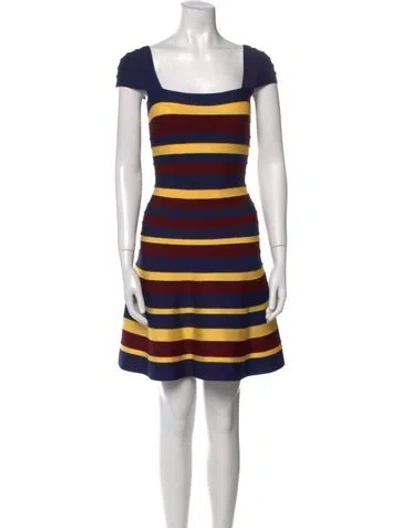 Pre-owned Herve Leger Striped Mini Dress In Blue
