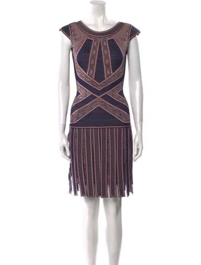 Pre-owned Herve Leger Striped Mini Dress In Blue