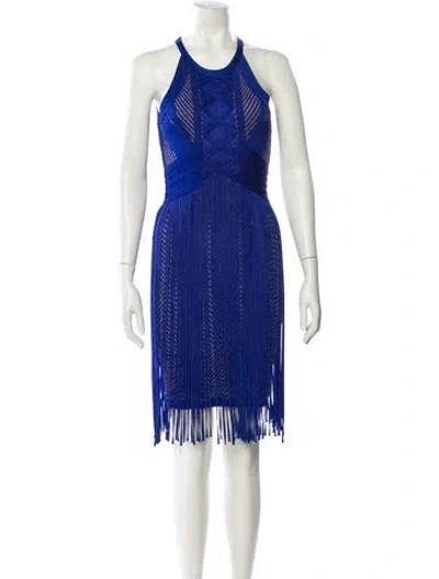 Pre-owned Herve Leger Striped Mini Dress In Blue