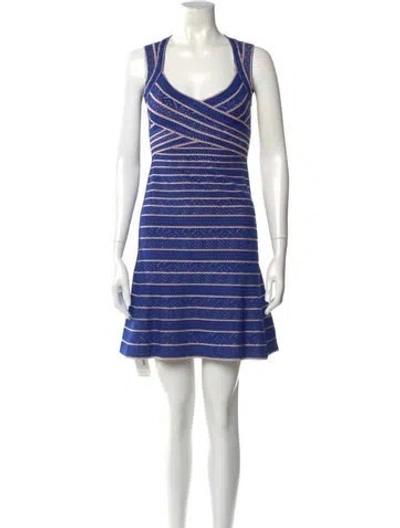 Pre-owned Herve Leger Striped Mini Dress In Blue