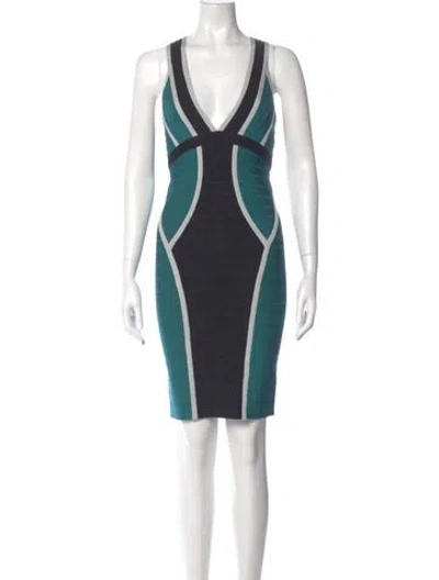 Pre-owned Herve Leger Striped Mini Dress In Blue