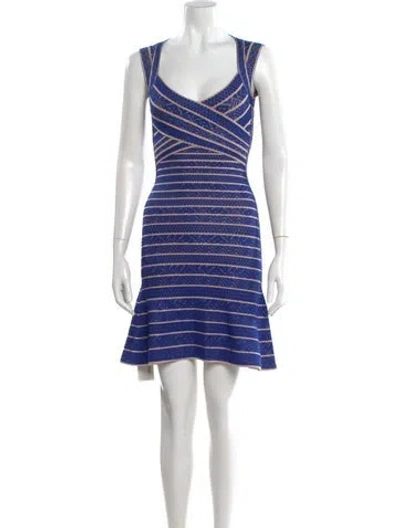 Pre-owned Herve Leger Striped Mini Dress In Blue