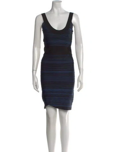 Pre-owned Herve Leger Striped Mini Dress In Blue