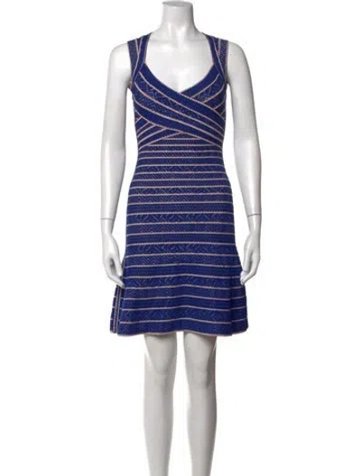 Pre-owned Herve Leger Striped Mini Dress In Blue